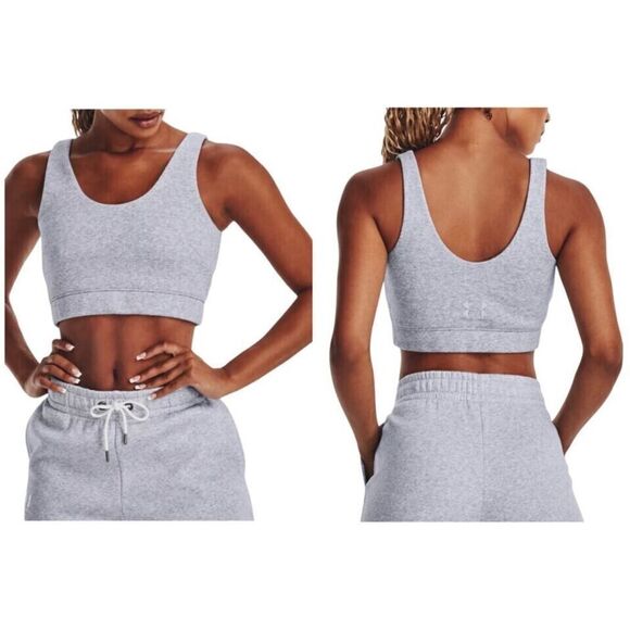 Under Armour 1377523 011 Women's Sz M Grey Essential Fleece Playback Crop Tank - Picture 6 of 6